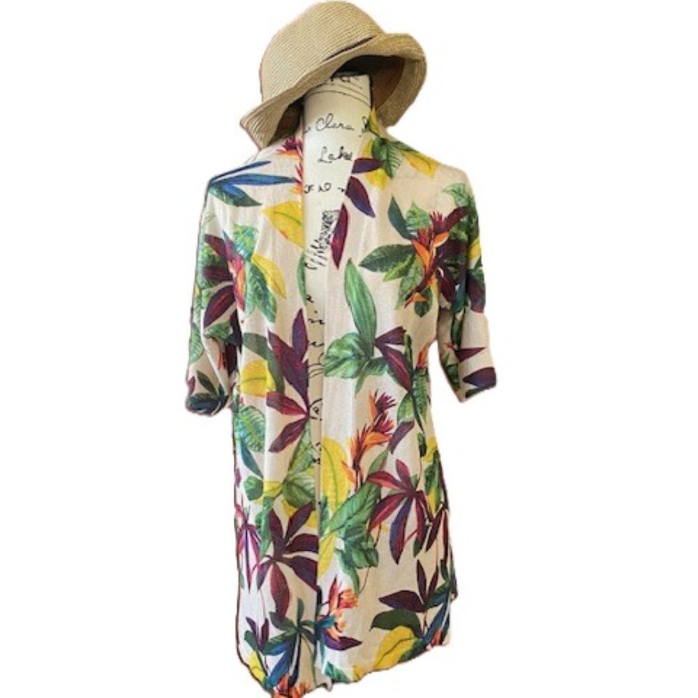 Chico's Floral Open Cardigan Short Sleeve Women Size 1
